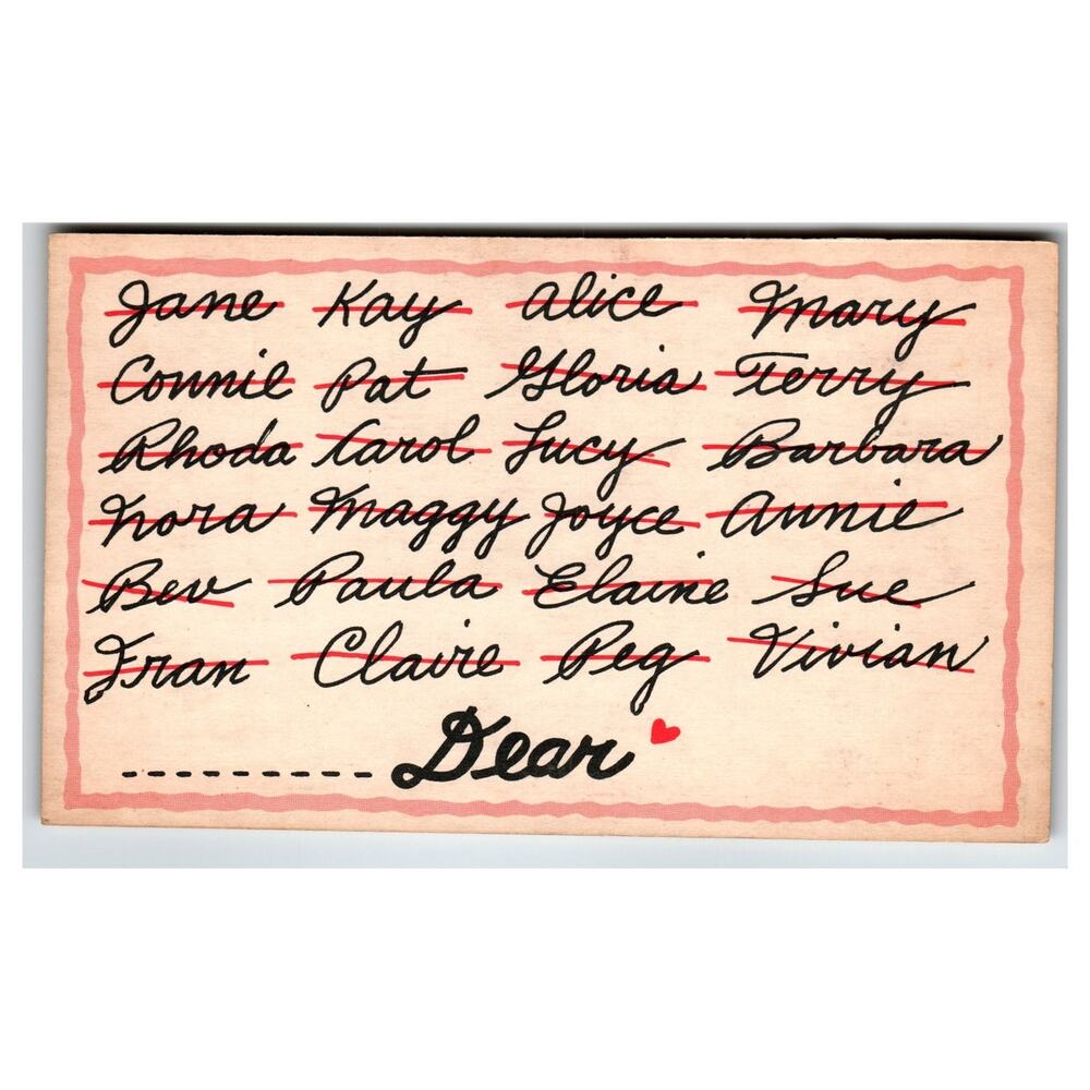Vintage CVC Valentine Postcard Humorous "Dear" Crossed Out Names Cartoon